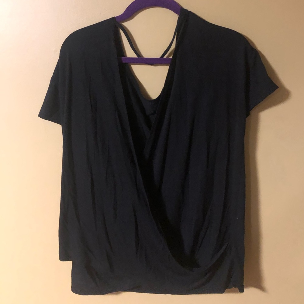 La Senza Black Short Sleeve Overlay V-Neck Tee Size Medium